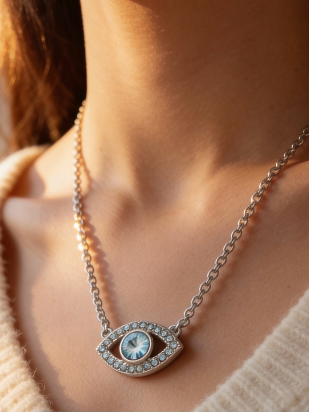 Kurt Geiger Silver Necklace with Blue Evil-Eye - Picture 2 of 4